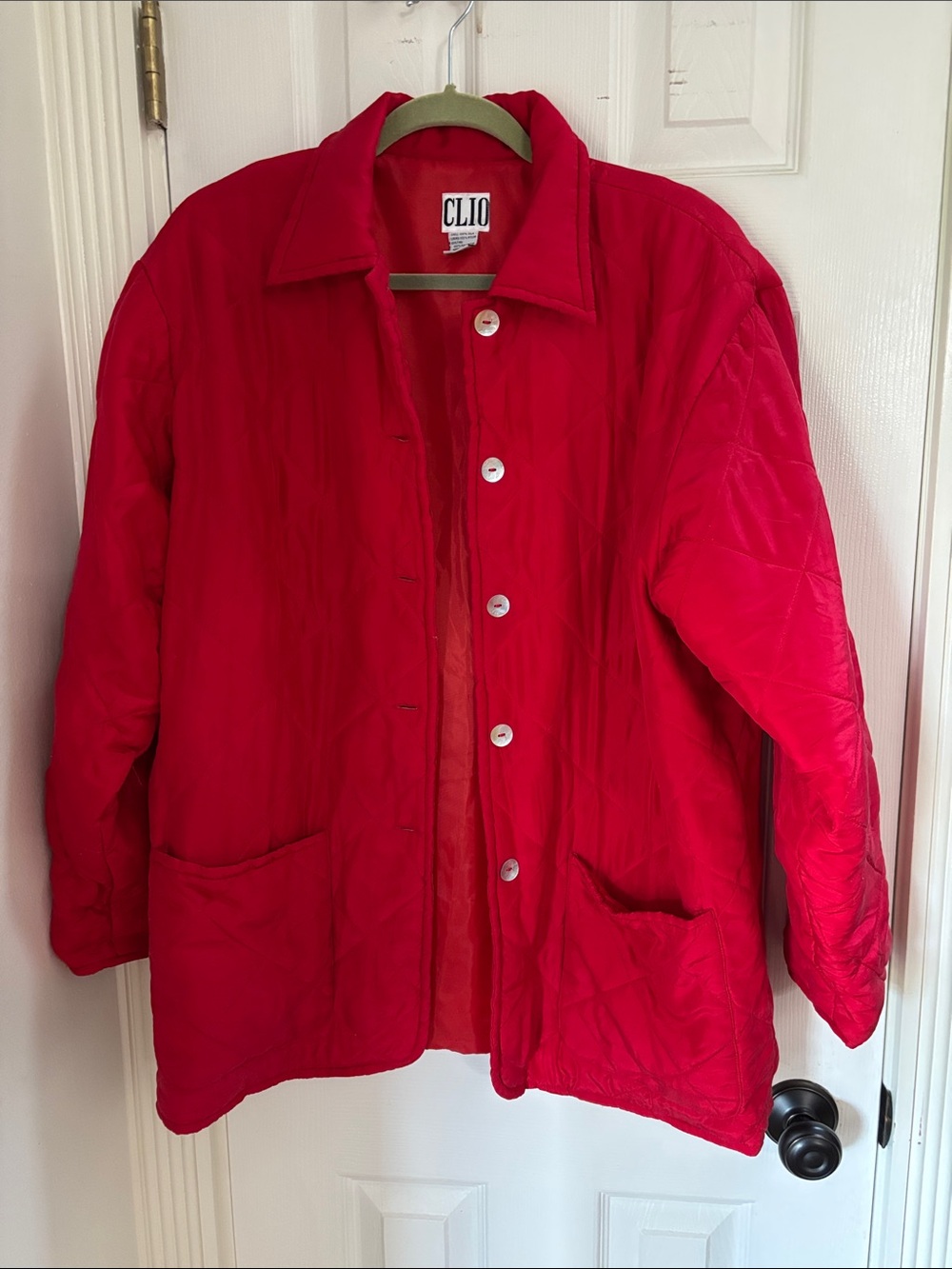 Clio Quilted Bright Red Silk Puffer Jacket
